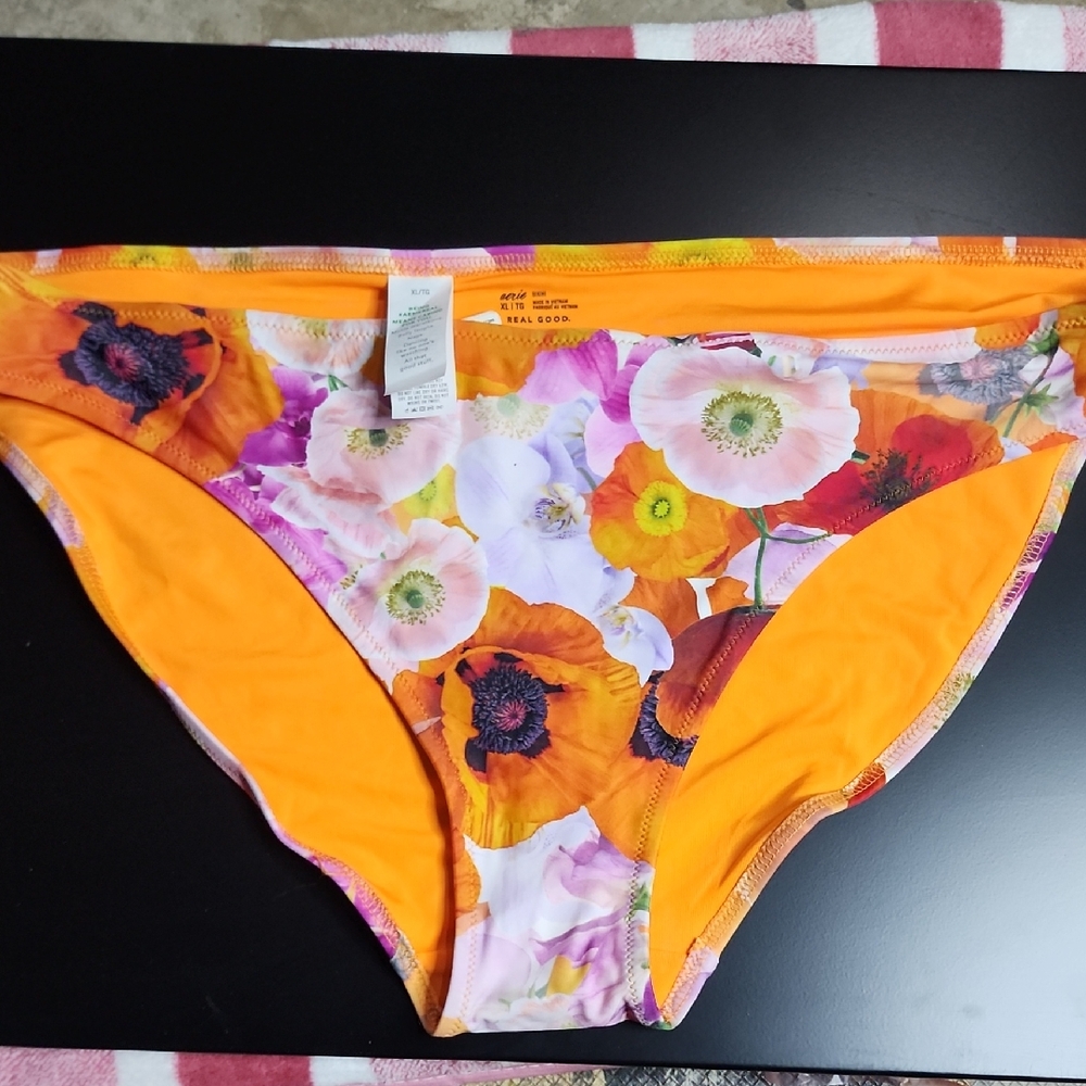 Aerie Orange Floral Bikini Swimwear Xl